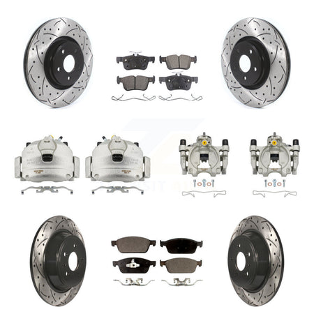Front Rear Brake Caliper Drilled Slot Rotor Semi-Metallic Pad Kit (10Pc) For Lincoln MKC KCD-100383P