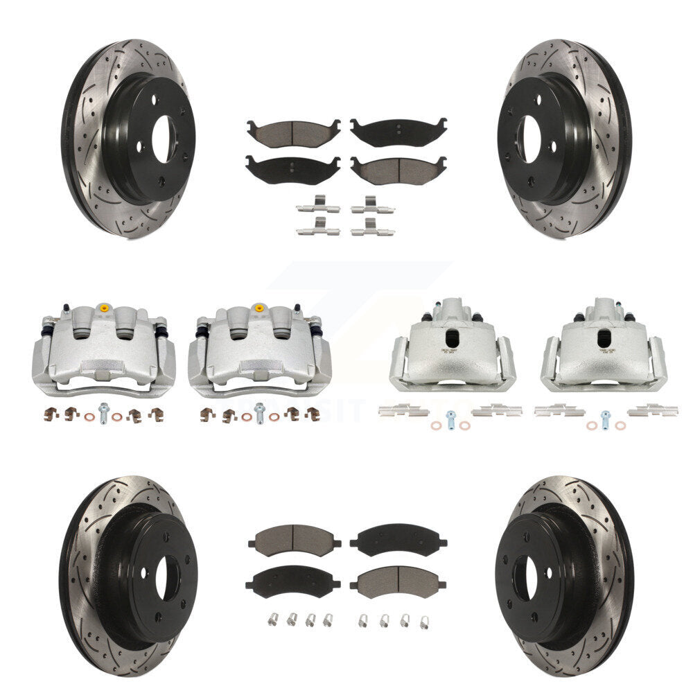 Front Rear Brake Caliper Drill Slotted Rotor Ceramic Pad Kit (10Pc) For Ram 1500 Classic KCD-100384C