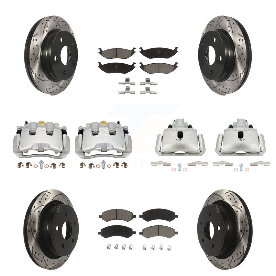 Front Rear Brake Caliper Drill Slotted Rotor Ceramic Pad Kit (10Pc) For Ram 1500 Classic KCD-100384C