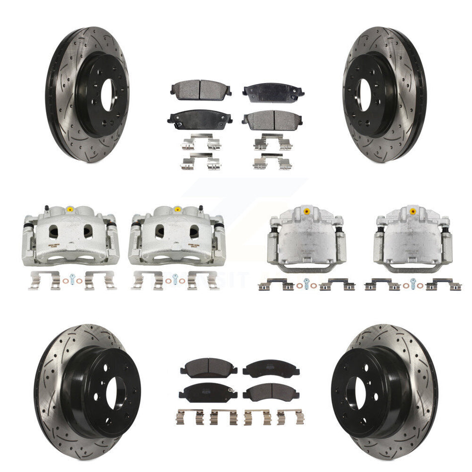 Front Rear Brake Caliper Drill Slot Rotor Semi-Metallic Pad Kit (10Pc) For Chevrolet GMC KCD-100384P