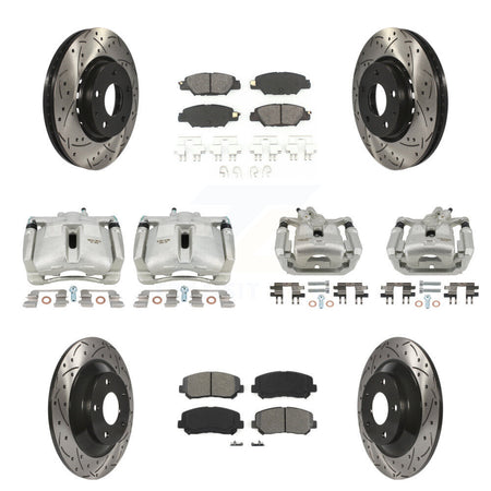 Front Rear Brake Caliper Drill Slotted Rotor Semi-Metallic Pad Kit (10Pc) For Mazda CX-5 KCD-100384S