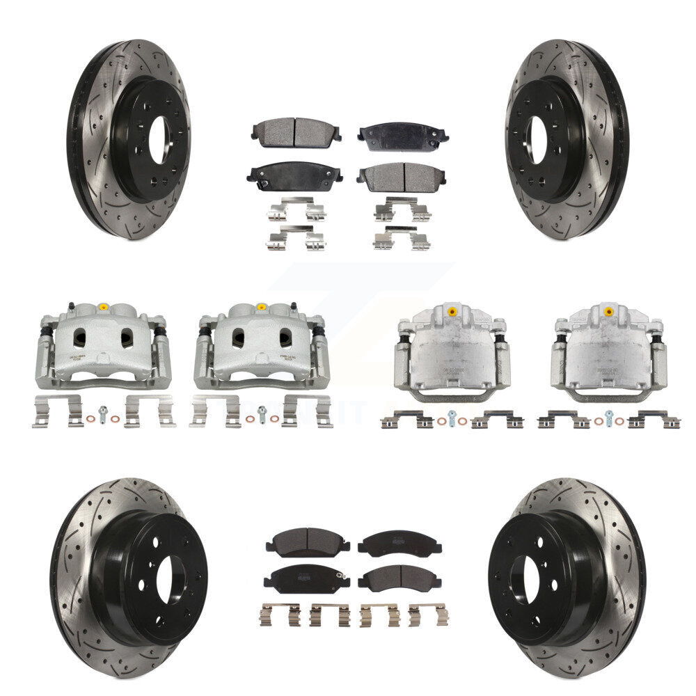 Front Rear Brake Caliper Drill Slot Rotor Semi-Metallic Pad Kit (10Pc) For Chevrolet GMC KCD-100385P