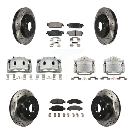 Front Rear Brake Caliper Drill Slot Rotor Semi-Metallic Pad Kit (10Pc) For Chevrolet GMC KCD-100385P