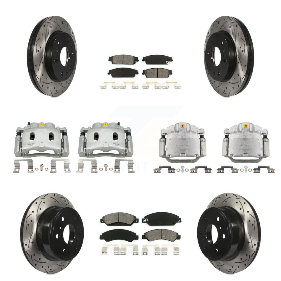 Front Rear Brake Caliper Drill Slot Rotor Semi-Metallic Pad Kit (10Pc) For Chevrolet GMC KCD-100385S