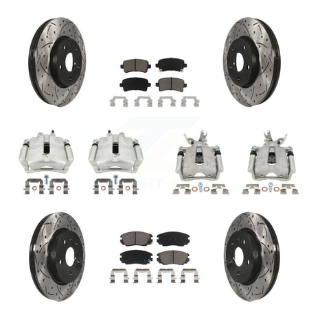 Front Rear Disc Brake Coated Caliper Drilled Slotted Rotors & Ceramic Pad Kit (10Pc) For KCD-100386C