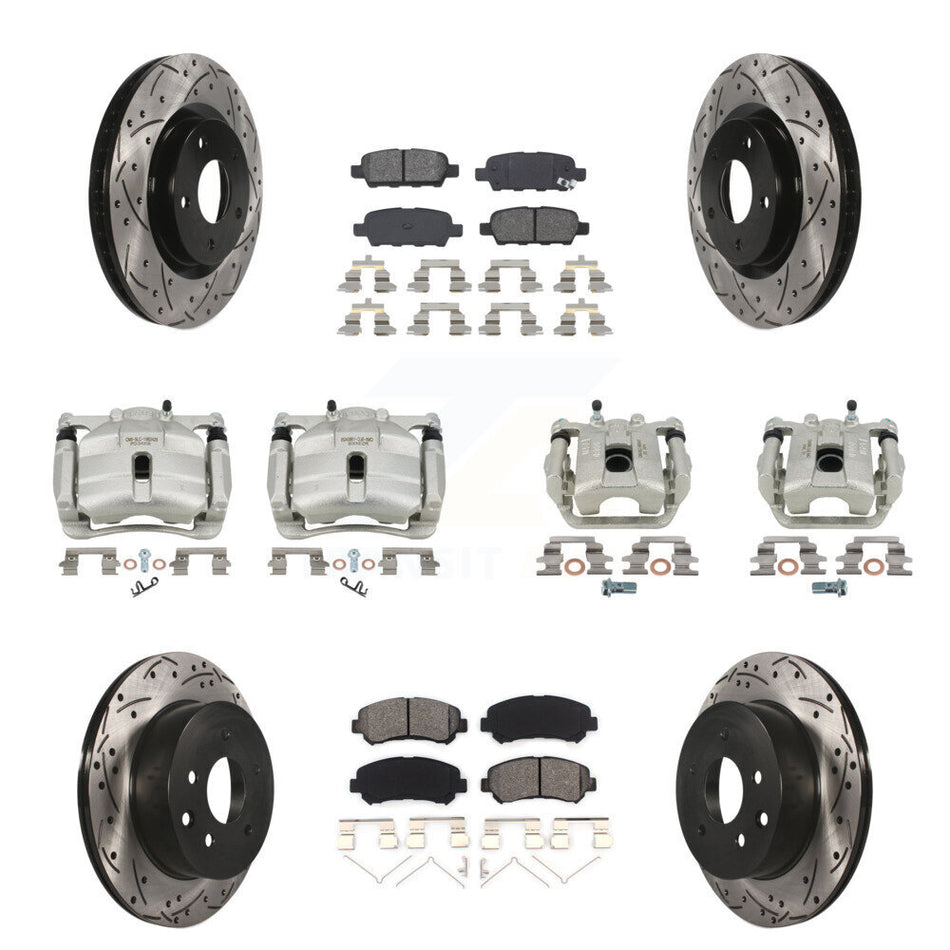Front Rear Brake Caliper Drill Slot Rotors Semi-Metallic Pad Kit (10Pc) For Nissan Rogue KCD-100386S