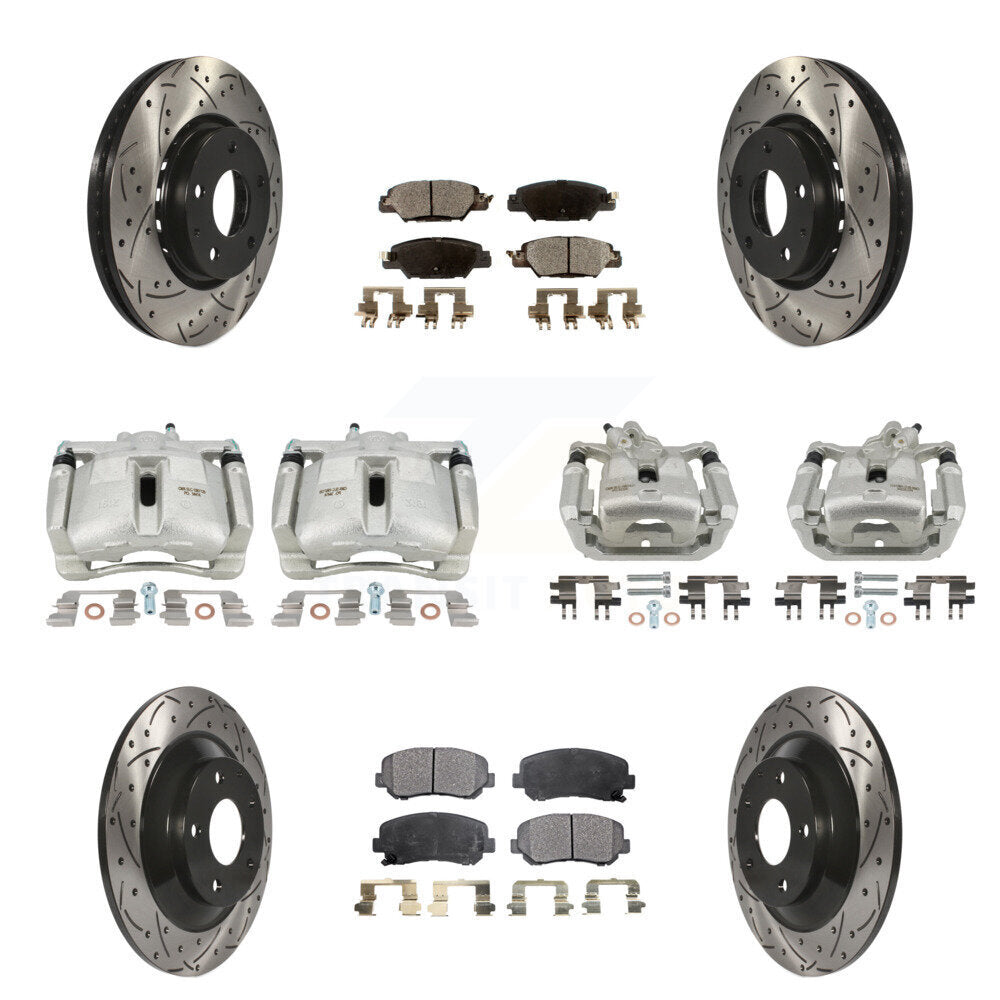Front Rear Brake Coated Caliper Drilled Slot Rotor Ceramic Pad Kit (10Pc) For Mazda CX-5 KCD-100386T