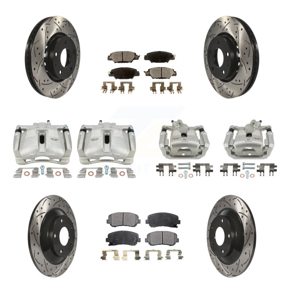 Front Rear Brake Coated Caliper Drilled Slot Rotor Ceramic Pad Kit (10Pc) For Mazda CX-5 KCD-100386T