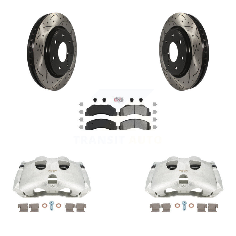 Front Disc Brake Coated Caliper Drilled Slotted Rotors And Semi-Metallic Pads Kit For 2012-2014 Ford F-150 With 7 Lug Wheels KCD-100387N by Transit Auto