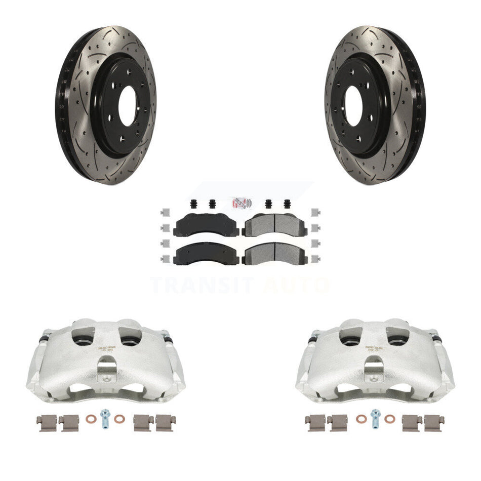 Front Disc Brake Coated Caliper Drilled Slotted Rotors And Semi-Metallic Pads Kit For 2012-2014 Ford F-150 With 7 Lug Wheels KCD-100387N by Transit Auto