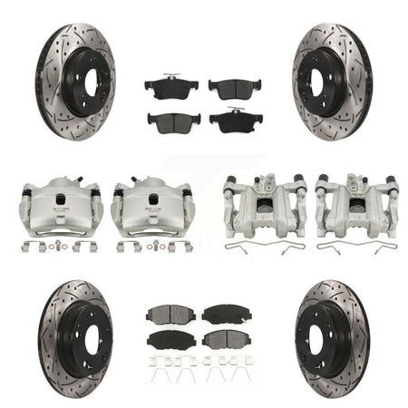 Front Rear Brake Caliper Drilled Slot Rotor Semi-Metallic Pad Kit (10Pc) For Honda Civic KCD-100387S