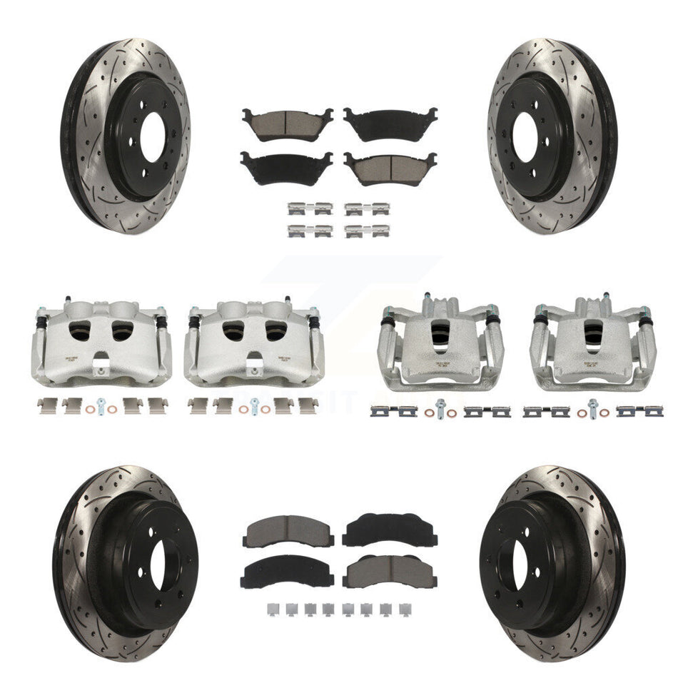 Front Rear Disc Brake Coated Caliper Drilled Slotted Rotors And Ceramic Pads Kit (10Pc) For Ford F-150 KCD-100388C