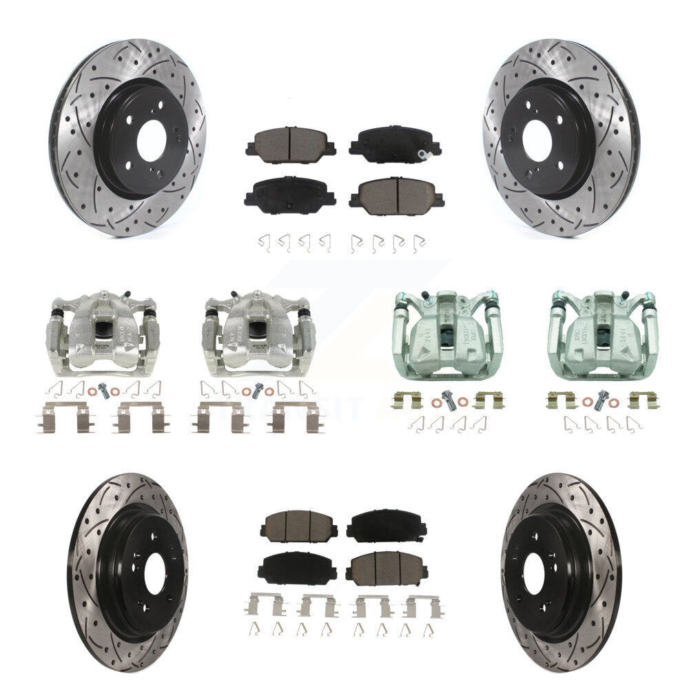Front Rear Brake Coated Caliper Drilled Slot Rotor Ceramic Pad Kit (10Pc) For Honda CR-V KCD-100389C