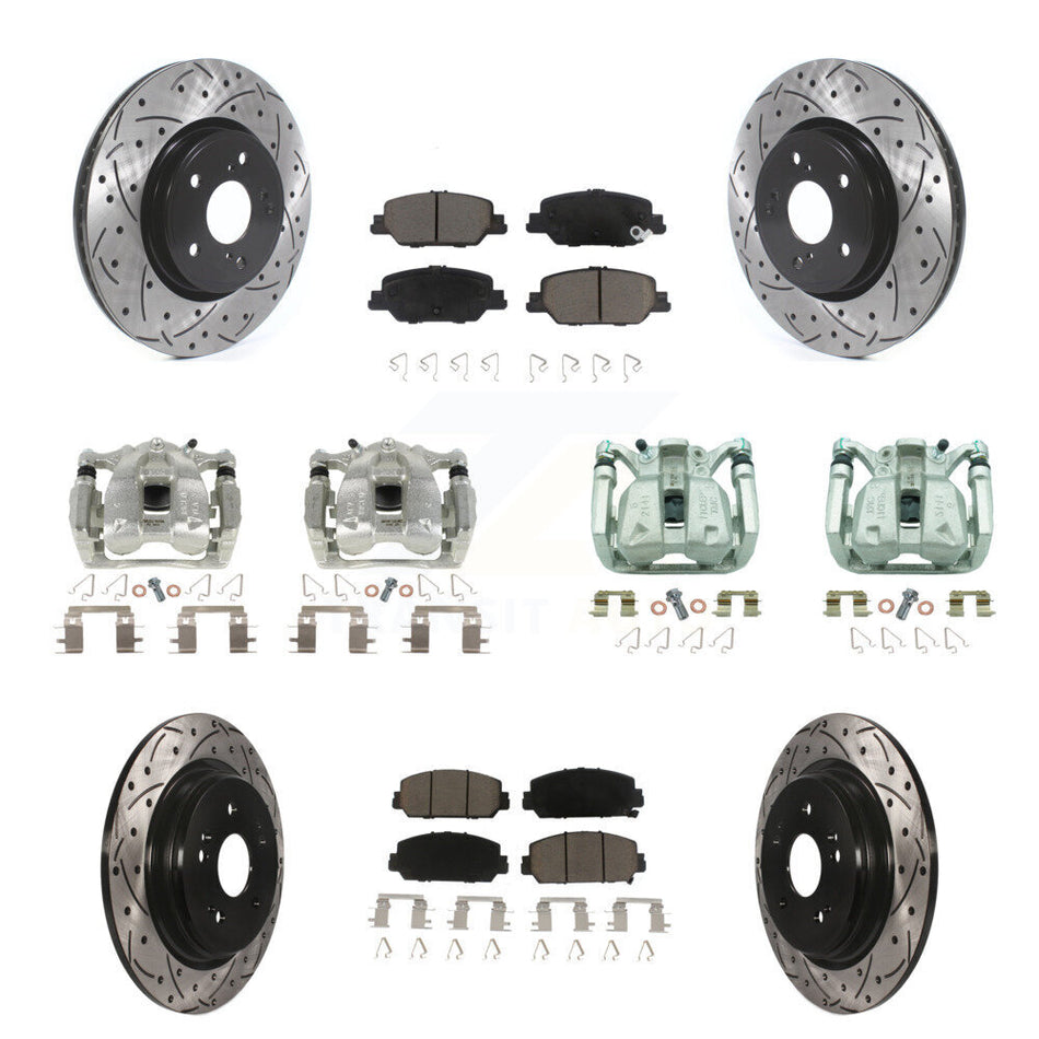 Front Rear Brake Coated Caliper Drilled Slot Rotor Ceramic Pad Kit (10Pc) For Honda CR-V KCD-100389C