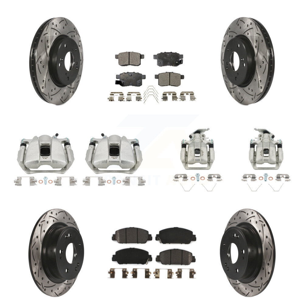 Front Rear Brake Caliper Drill Slot Rotors Semi-Metallic Pad Kit (10Pc) For Honda Accord KCD-100389P