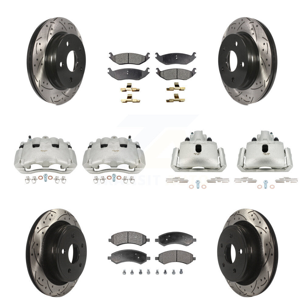 Front Rear Brake Coat Caliper Drill Slot Rotor Ceramic Pad Kit (10Pc) For Dodge Ram 1500 KCD-100389T