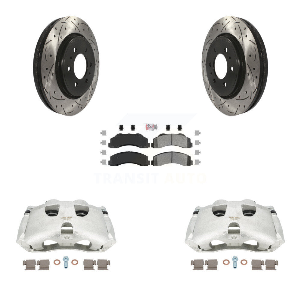 Front Disc Brake Coated Caliper Drilled Slotted Rotors And Semi-Metallic Pads Kit For Ford F-150 KCD-100390N by Transit Auto