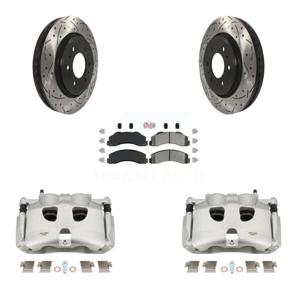 Front Disc Brake Coated Caliper Drilled Slotted Rotors And Semi-Metallic Pads Kit For Ford F-150 KCD-100390N