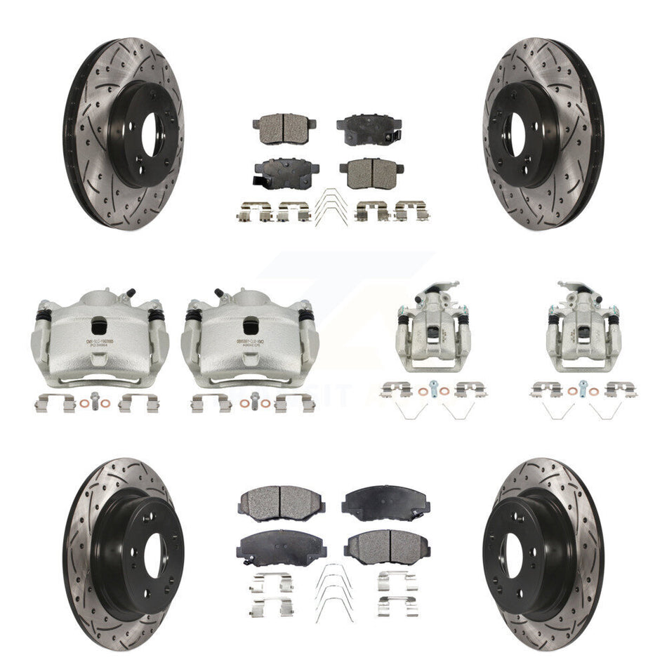 Front Rear Brake Caliper Drill Slot Rotors Semi-Metallic Pad Kit (10Pc) For Honda Accord KCD-100390P