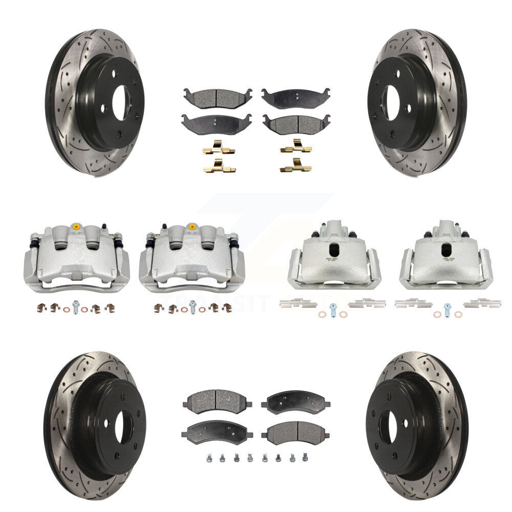 Front Rear Brake Coat Caliper Drill Slot Rotor Ceramic Pad Kit (10Pc) For Chrysler Aspen KCD-100390T