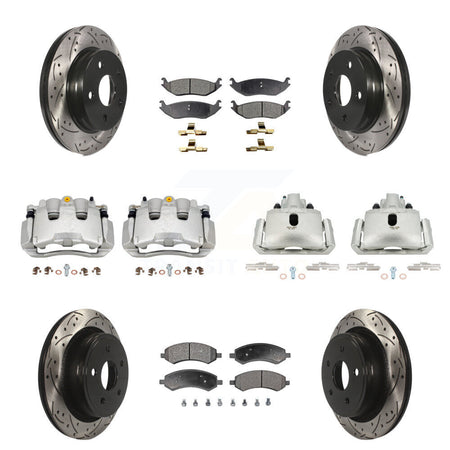 Front Rear Brake Coat Caliper Drill Slot Rotor Ceramic Pad Kit (10Pc) For Chrysler Aspen KCD-100390T