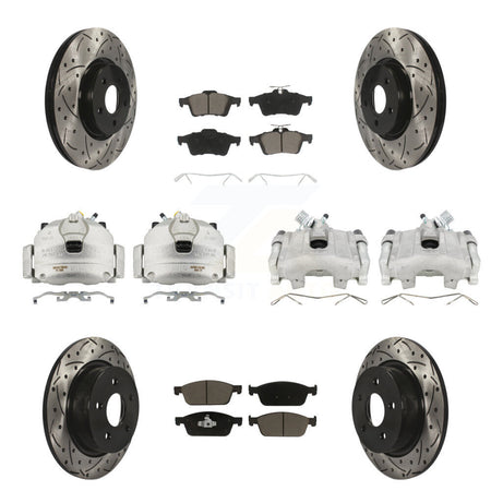Front Rear Brake Coated Caliper Drill Slot Rotors Ceramic Pad Kit (10Pc) For Ford Escape KCD-100391C