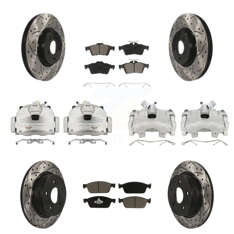 Front Rear Brake Coated Caliper Drill Slot Rotors Ceramic Pad Kit (10Pc) For Ford Escape KCD-100391C