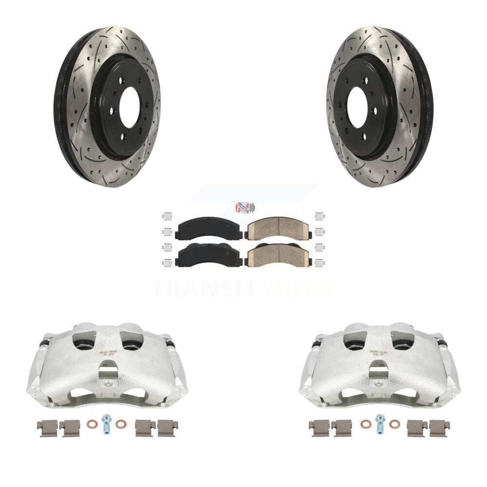 Front Disc Brake Coated Caliper Drilled Slotted Rotors And Ceramic Pads Kit For Ford F-150 KCD-100391N by Transit Auto