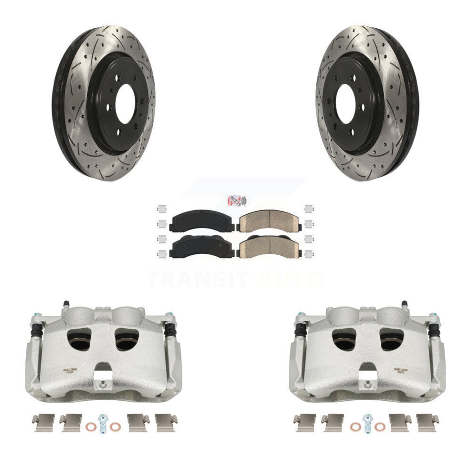 Front Disc Brake Coated Caliper Drilled Slotted Rotors And Ceramic Pads Kit For Ford F-150 KCD-100391N