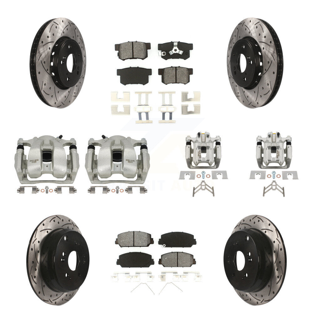 Front Rear Brake Caliper Drill Slotted Rotors Semi-Metallic Pad Kit (10Pc) For Acura RDX KCD-100391S