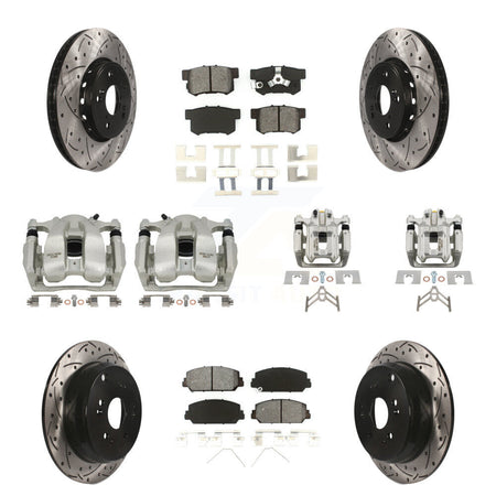 Front Rear Brake Caliper Drill Slotted Rotors Semi-Metallic Pad Kit (10Pc) For Acura RDX KCD-100391S