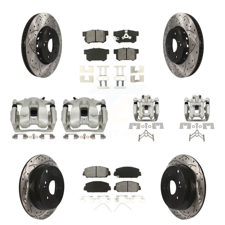 Front Rear Brake Caliper Drill Slotted Rotors Semi-Metallic Pad Kit (10Pc) For Acura RDX KCD-100391S