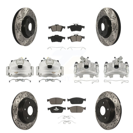 Front Rear Brake Caliper Drill Slot Rotor Ceramic Pad Kit (10Pc) For 13-18 Ford Focus ST KCD-100392C