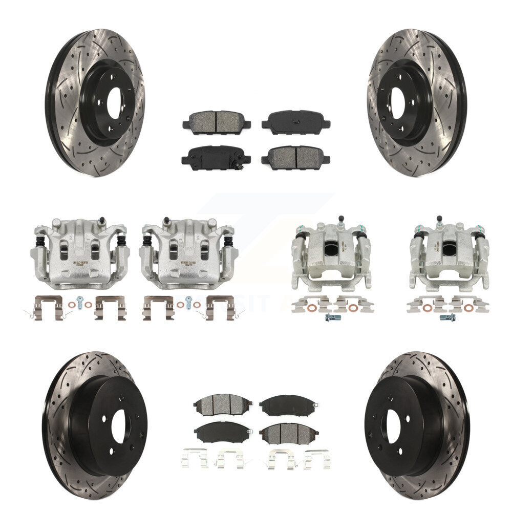 Front Rear Brake Caliper Drill Slot Rotor Semi-Metallic Pad Kit (10Pc) For Nissan Murano KCD-100392S