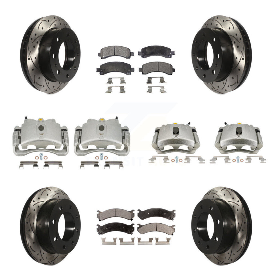 Front Rear Disc Brake Coated Caliper Drilled Slotted Rotors And Ceramic Pads Kit (10Pc) For Chevrolet Express 2500 GMC Savana KCD-100392T