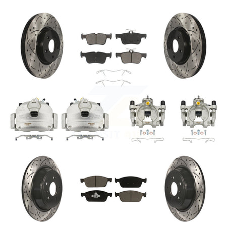 Front Rear Brake Caliper Drill Slot Rotor Ceramic Pad Kit (10Pc) For Ford Escape Lincoln KCD-100393C
