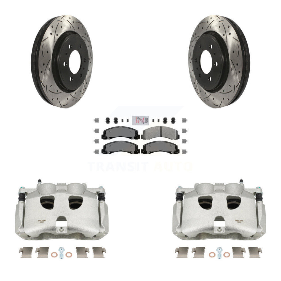 Front Disc Brake Coated Caliper Drilled Slotted Rotors And Semi-Metallic Pads Kit For 2018-2020 Ford F-150 KCD-100393N