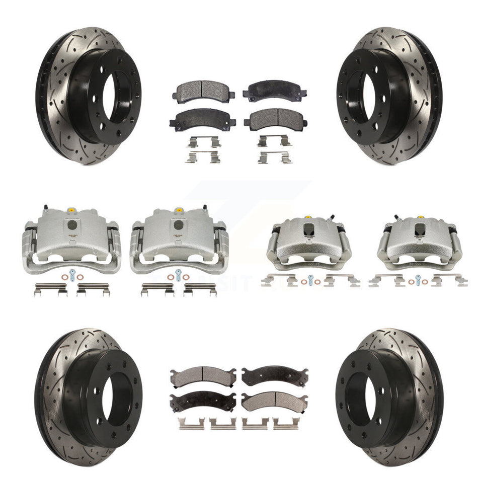 Front Rear Disc Brake Coated Caliper Drilled Slotted Rotors And Ceramic Pads Kit (10Pc) For Chevrolet Express 2500 GMC Savana KCD-100393T