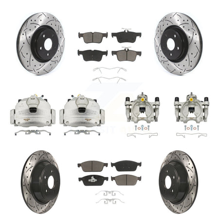 Front Rear Brake Coated Caliper Drill Slot Rotors Ceramic Pad Kit (10Pc) For Lincoln MKC KCD-100394C