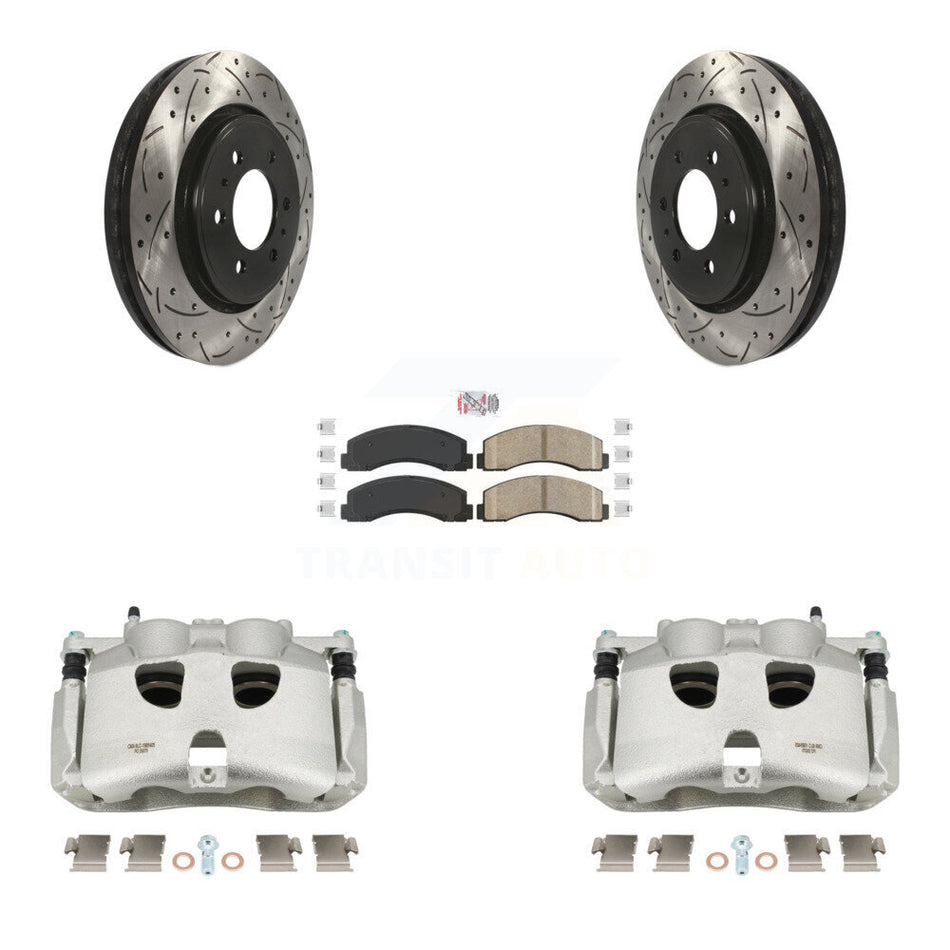 Front Disc Brake Coated Caliper Drilled Slotted Rotors And Ceramic Pads Kit For 2018-2020 Ford F-150 KCD-100394N