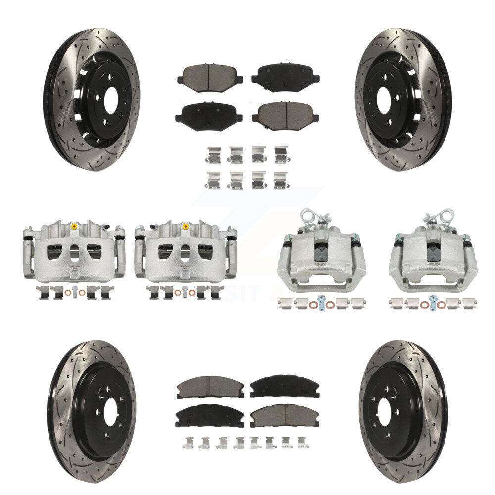 Front Rear Brake Caliper Drill Slot Rotors Ceramic Pad Kit (10Pc) For Ford Explorer Flex KCD-100395C
