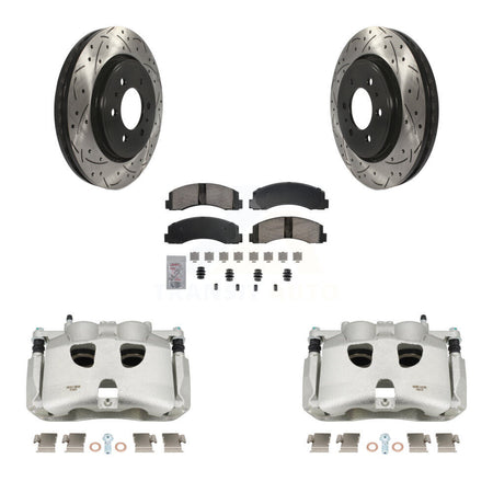 Front Brake Coated Caliper Drill Slotted Rotors Ceramic Pad Kit For 2018-2020 Ford F-150 KCD-100395N