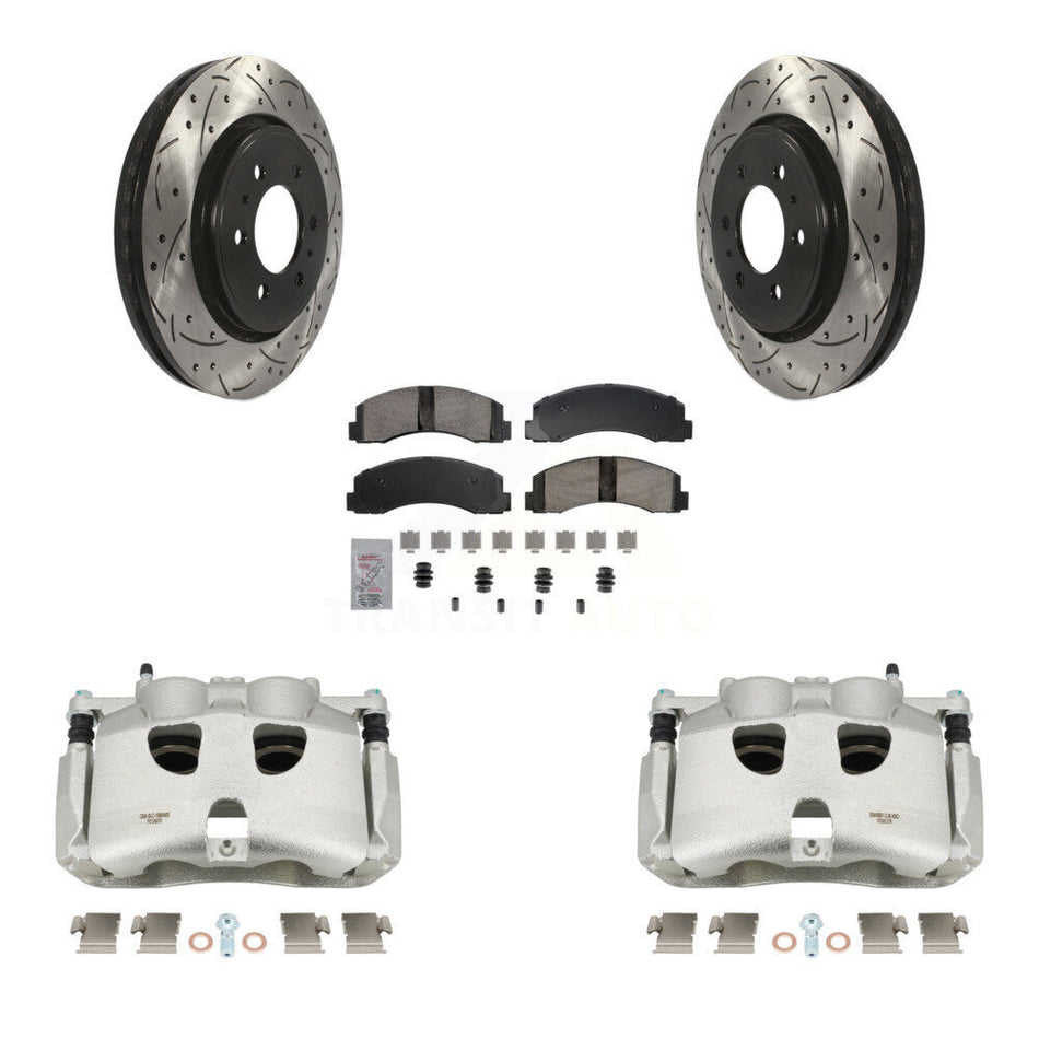 Front Brake Coated Caliper Drill Slotted Rotors Ceramic Pad Kit For 2018-2020 Ford F-150 KCD-100395N