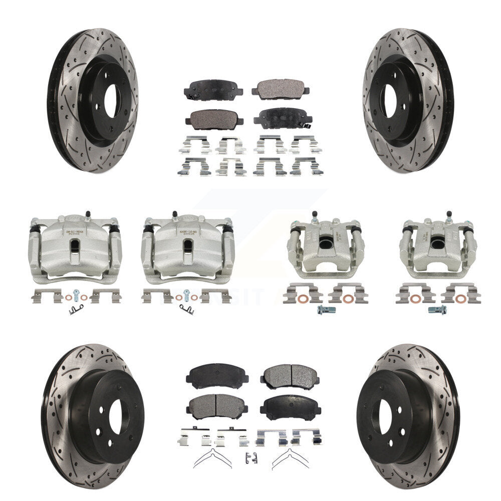 Front Rear Brake Caliper Drill Slot Rotors Semi-Metallic Pad Kit (10Pc) For Nissan Rogue KCD-100395P