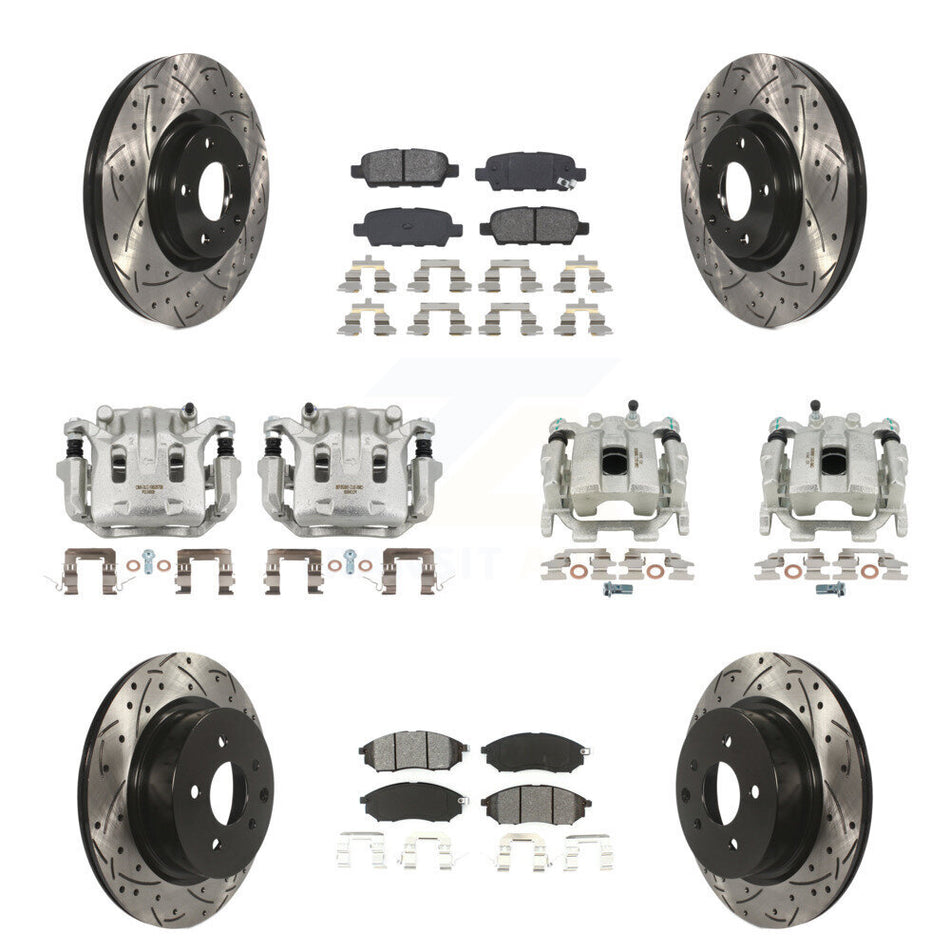 Front Rear Brake Caliper Drill Slot Rotors Semi-Metallic Pad Kit (10Pc) For INFINITI G37 KCD-100395S