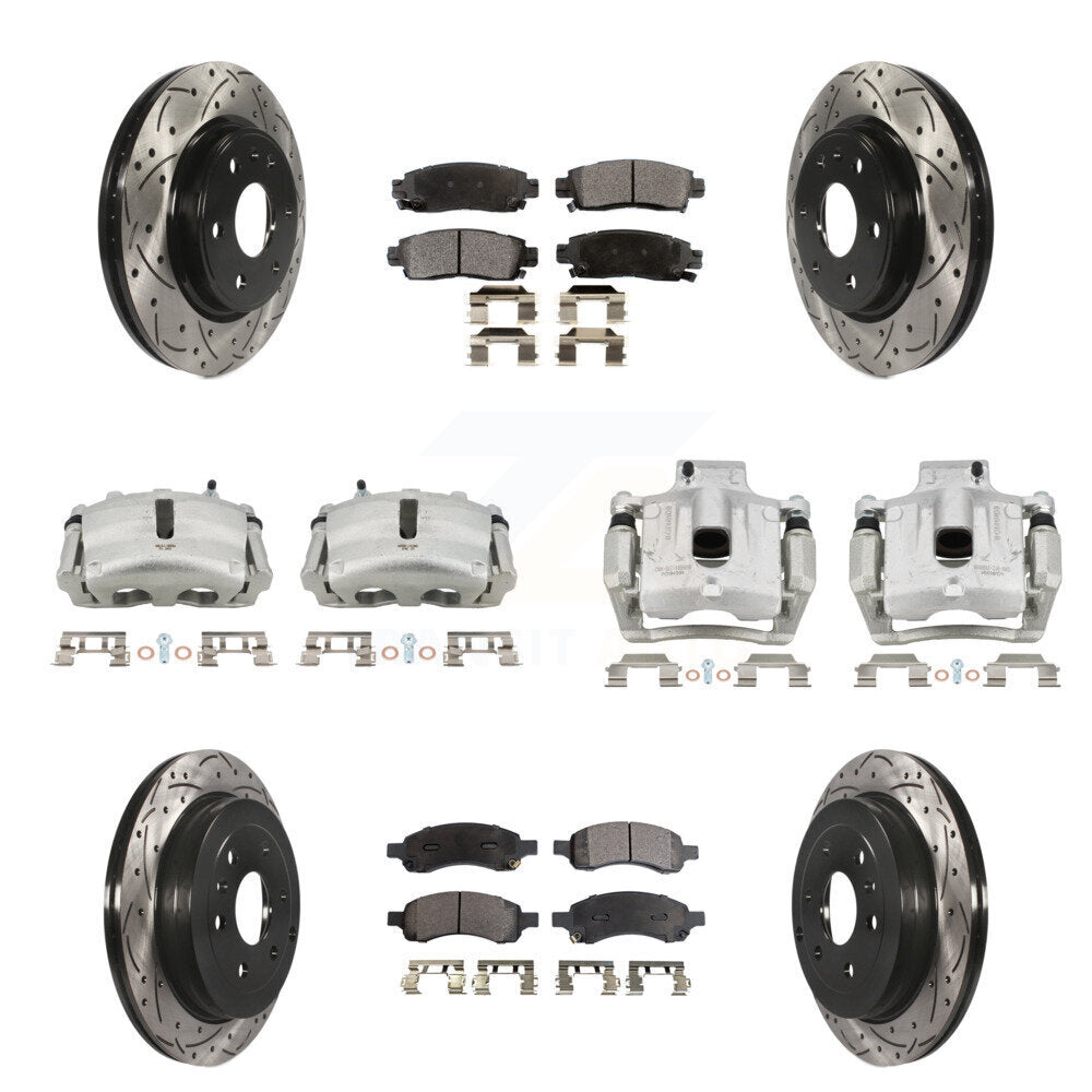 Front Rear Brake Caliper Drill Slotted Rotor Ceramic Pad Kit (10Pc) For GMC Acadia Buick KCD-100395T