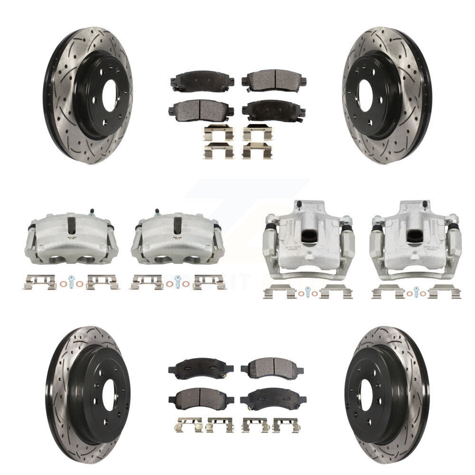 Front Rear Brake Caliper Drill Slotted Rotor Ceramic Pad Kit (10Pc) For GMC Acadia Buick KCD-100395T