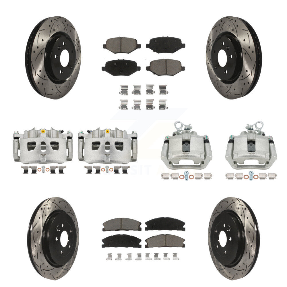 Front Rear Brake Caliper Drill Slot Rotor Ceramic Pad Kit (10Pc) For Ford Explorer Sport KCD-100396C