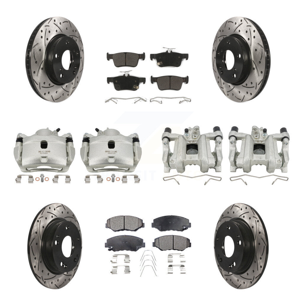 Front Rear Brake Caliper Drilled Slot Rotor Semi-Metallic Pad Kit (10Pc) For Honda Civic KCD-100396P