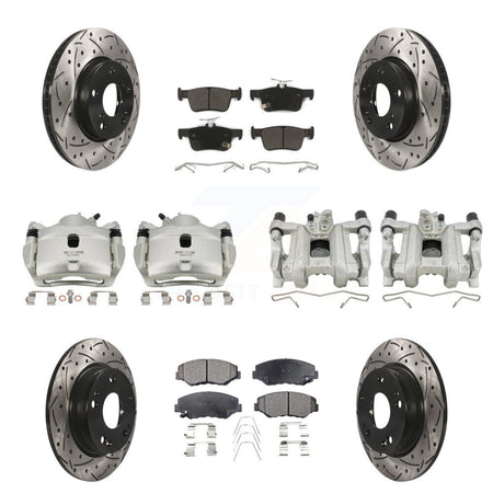 Front Rear Brake Caliper Drilled Slot Rotor Semi-Metallic Pad Kit (10Pc) For Honda Civic KCD-100396P